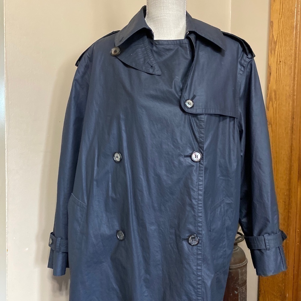 𝅺tanner Saks Fifth Avenue Black Trench Coat S8 - Picture 2 of 8
